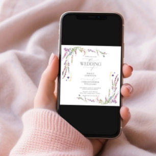 Lila Wildblomcalligraphy Bröllop Inbjudningar