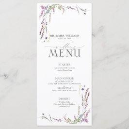 Lila Wildblomcalligraphy Bröllop Menu Meny
