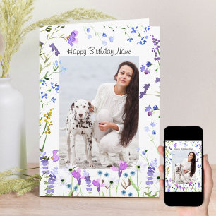 Lila Wildblomdelikat Blommigt Foto Birthday Kort