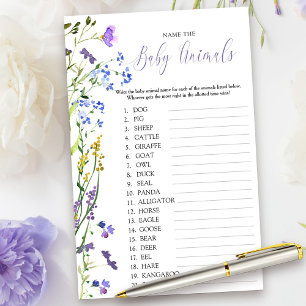 Lila Wildblomma Baby djur Namn Quiz-spel