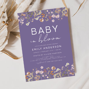 Lila Wildblomma Baby i Bloom Baby Shower Inbjudningar
