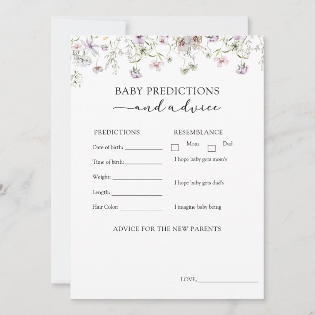 Lila Wildblomma Baby Råd och förutsägelser Inbjudningar (Framsida)