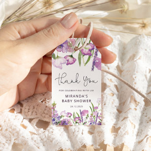 Lila Wildblomma Baby Shower Tack Märkre Presentetikett