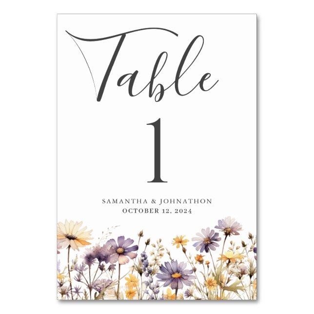 Lila Wildblomma Blommigt Bröllop Bord-kort Bordsnummer (Framsidan)