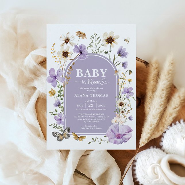 Lila Wildblomma Garden Baby i Bloom Shower Inbjudningar (Skapare uppladdad)