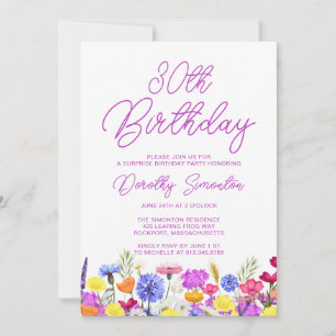 Lila Wildblomma i PARTY 30års födelsedag Inbjudningar