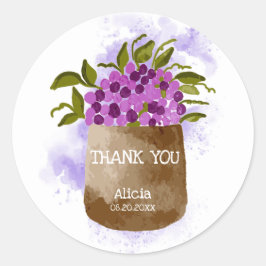 Lila Wildblomma på Tacken Pot Watercolor Runt Klistermärke