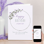 Lila Wildblomma Simple Personlig Birthday Kort<br><div class="desc">Personlig Grattis på födelsedagen-kort med enkel andedräkt av vildblommor från lila och söt typografi. Nyhet och enkel design med en mjuk palett av pastellslik, lila och grönt i färg. Du har möjlighet att redigera hälsning på framsidan och insidan är tom för att du ska kunna anpassa dig som du vill....</div>