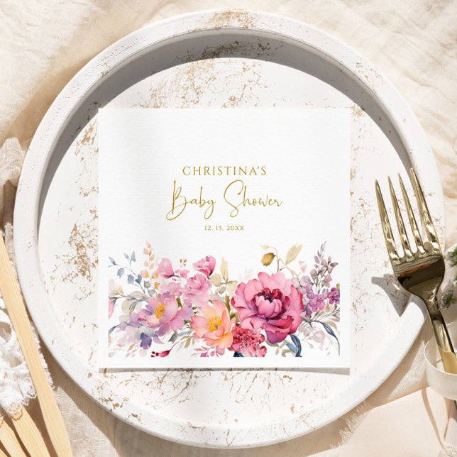 Lila WildblommBaby Shower Napkins Pappersservett (Skapare uppladdad)