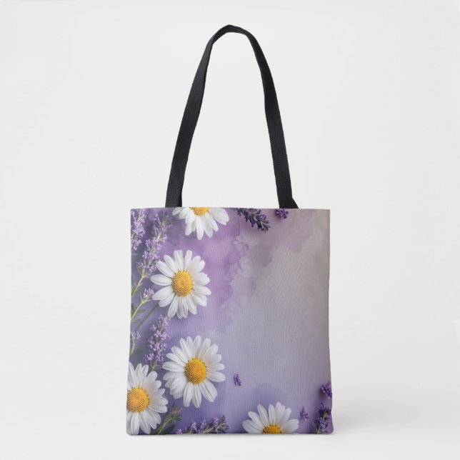 Lila Wildblomme Meadow Tote Tygkasse (Framsida)
