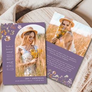 Lila Wildblomme Studenten Photo Announcement Meddelande