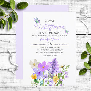 Lila Wildblomme Theme Baby Shower Inbjudningar