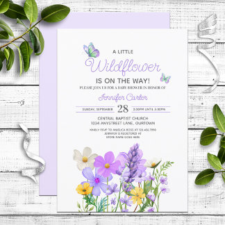Lila Wildblomme Theme Baby Shower Inbjudningar