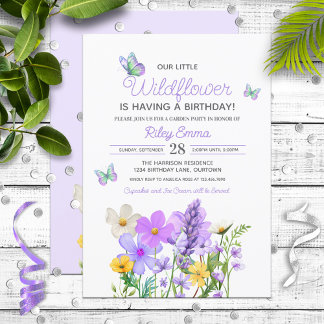 Lila Wildblomme Theme Girl's Birthday Inbjudningar