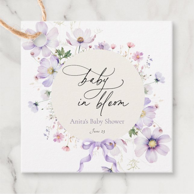 Lila Wildblomme Wandan Baby i Bloom Gåvor Etiketter (Framsida)