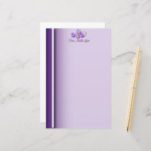 Lila Wildblommehuvudet Lodrät Gräns Brevpapper