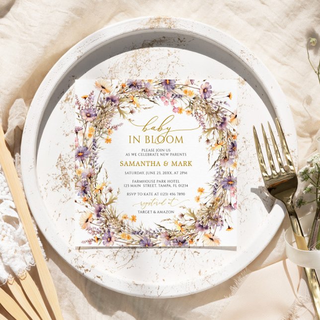 Lila Wildblommor Baby i Bloom Shower Inbjudningar (Skapare uppladdad)