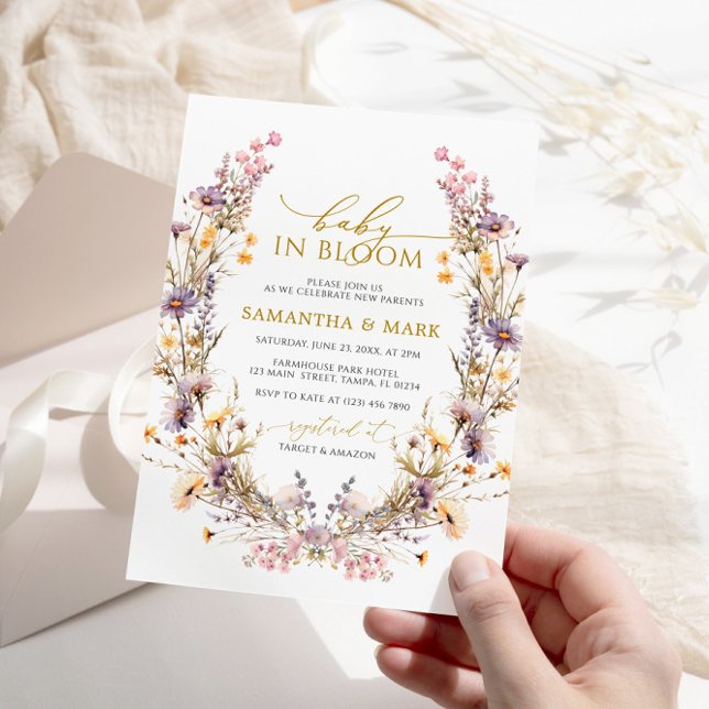 Lila Wildblommor Baby i Bloom Shower Inbjudningar (Skapare uppladdad)