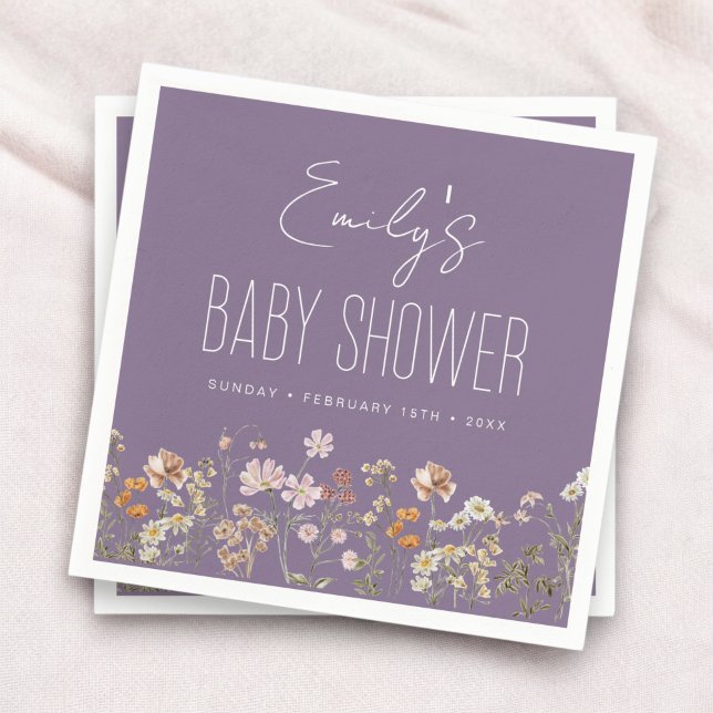 Lila Wildblommor Boho Baby Shower in Bloom Pappersservett (Skapare uppladdad)