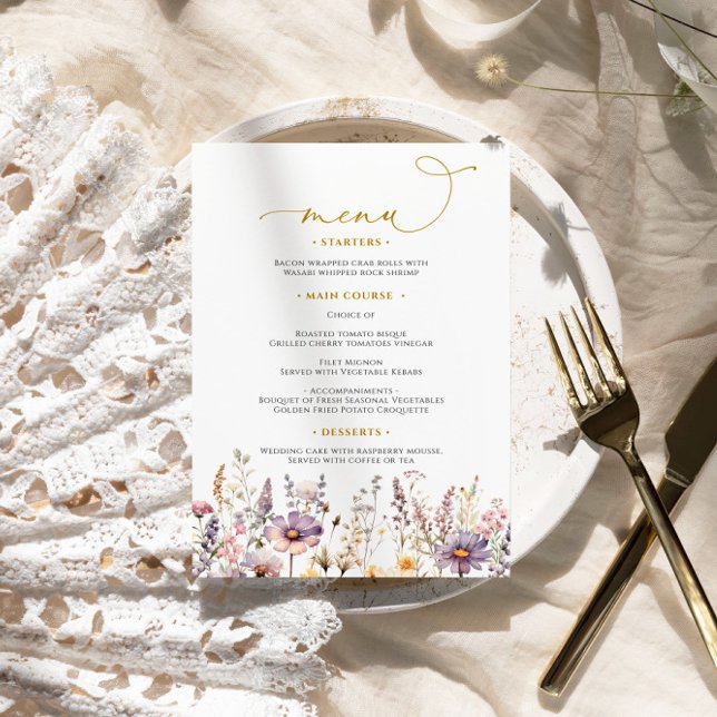 Lila Wildblommor Bröllop Menu Meny (Skapare uppladdad)