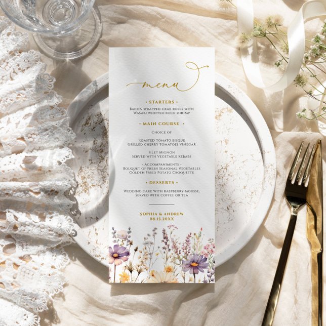 Lila Wildblommor Bröllop Menu Meny (Skapare uppladdad)