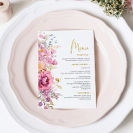 Lila Wildblommor Bröllop Menu Meny