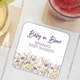 Lila Wildblommor Gender Neutral Baby Shower Underlägg Papper Kvadrat