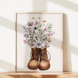 Lila Wildblommor Hiking Boots utomhus Poster
