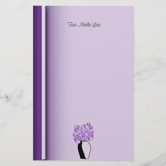 Lila Wildblommor i Sketched Vas Artwork Anpassning Brevpapper (Framsida)