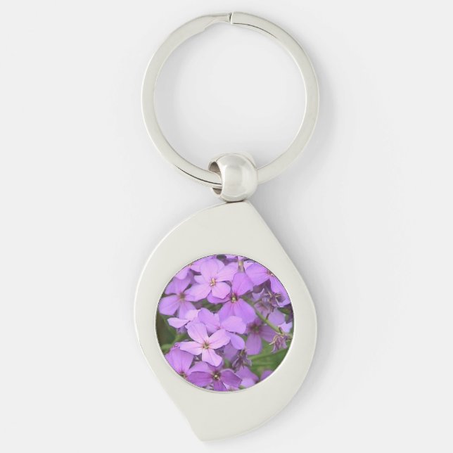 Lila Wildblommor Keychain Swirl Silverfärgad Nyckelring (Framsidan)