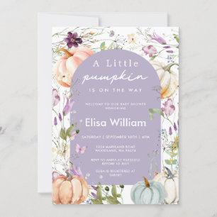 Lila Wildblommor Pumpkin Baby Shower Garden Party Inbjudningar