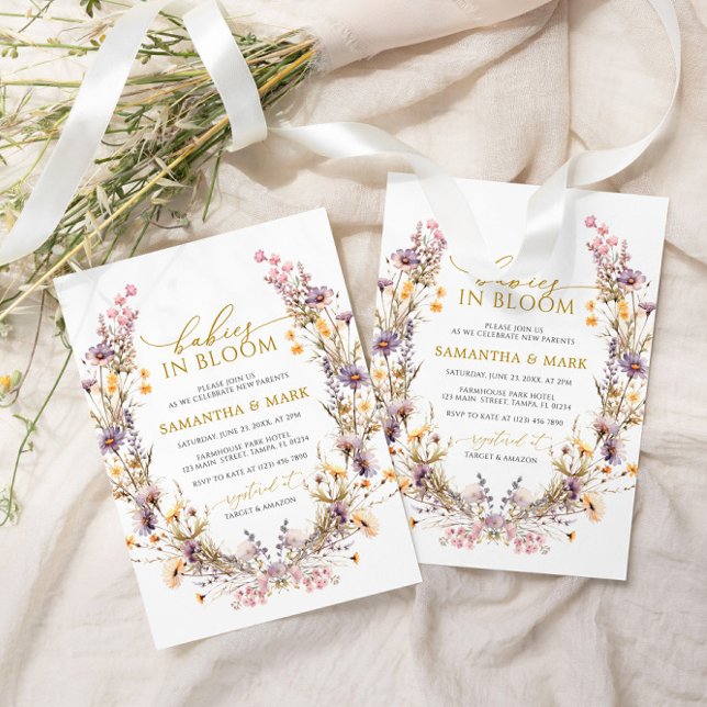 Lila Wildblommor Spädbarn i Bloom Twillingars Show Inbjudningar (Skapare uppladdad)