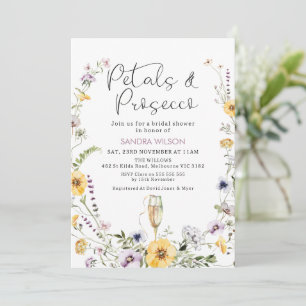 Lila WildblommPetals Prosecco Möhippa Inbjudningar