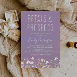 Lila WildblomPetals & Prosecco Möhippa Inbjudningar