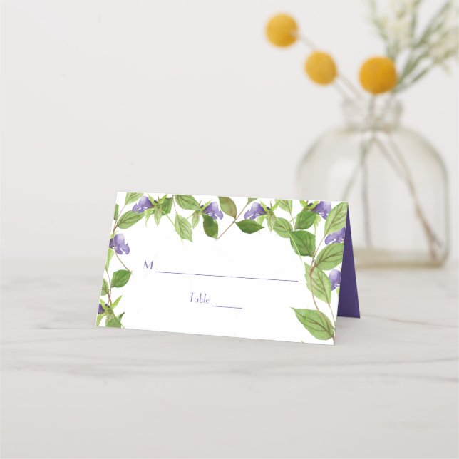 Lila Wildbloms Blommar Löv Place Cards Placeringskort (Framsida)