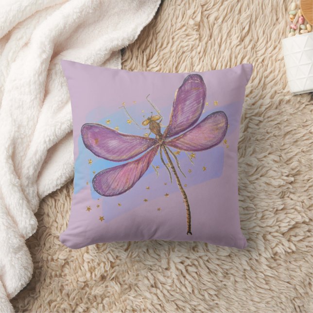 Lila Winged Watercolor Dragonfly Kudde (Filt)