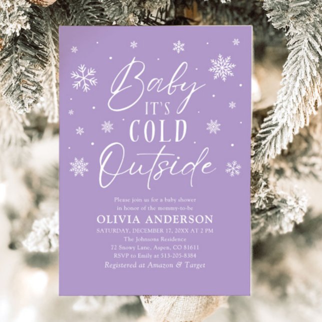 Lila Winter Baby Det är Kall utanför babyskabinka Inbjudningar (Purple Winter Baby It's Cold Outside Baby Shower Invitation
)