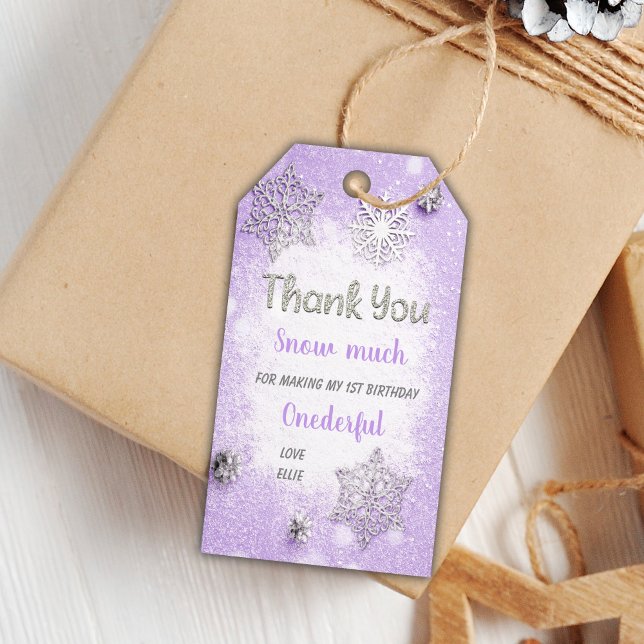 Lila Winter Birthday Gift Märkres Presentetikett (Purple Winter Birthday Gift Tags)