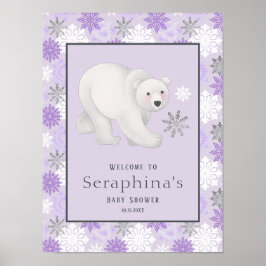 Lila Winter Polar Bear Baby Shower Välkommen Poster