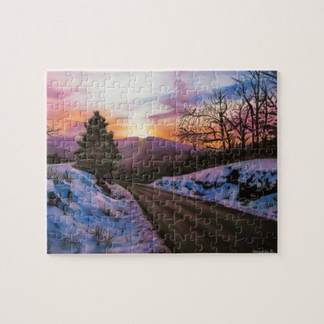 Lila Winter Snö Ligcape Puzzle Pussel (Horisontell)
