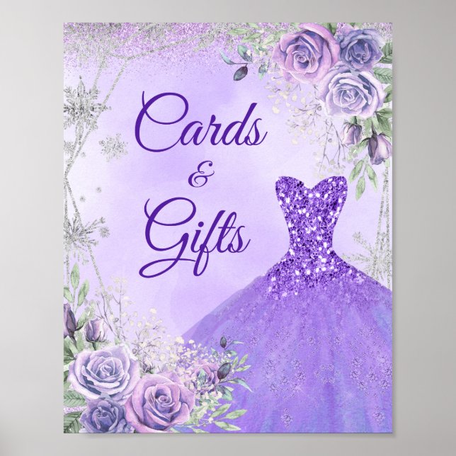 Lila Winter Snowflake Mis Quince Cards Gifts Poster (Framsidan)