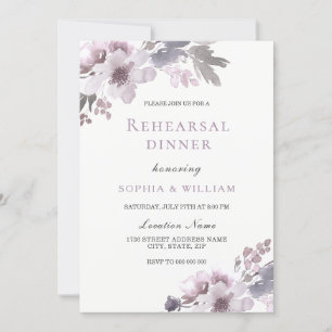 Lila Winter Watercolor Blommigt Rehearsal Dinner Inbjudningar