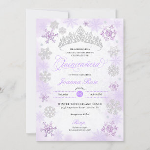 Lila Winter Wonderland Snowflake Quinceanera Inbjudningar