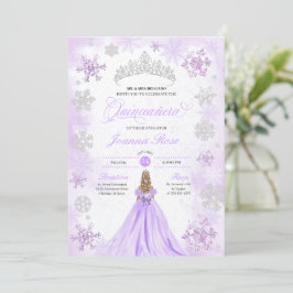 Lila Winter Wonderland Snowflake Quinceanera Inbjudningar