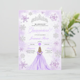 Lila Winter Wonderland Snowflake Quinceanera Inbjudningar