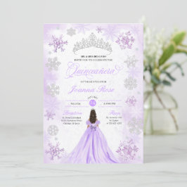 Lila Winter Wonderland Snowflake Quinceanera Inbjudningar