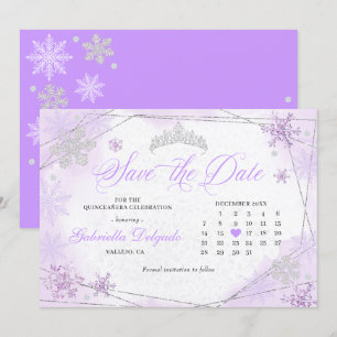 Lila Winter Wonderland Snowflake Save Date Inbjudningar