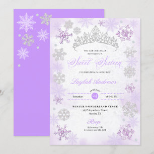 Lila Winter Wonderland Snowflake Sweet 16 Inbjudningar