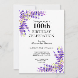 Lila Wisteria 100:e födelsedagsfoto Party Inbjudningar
