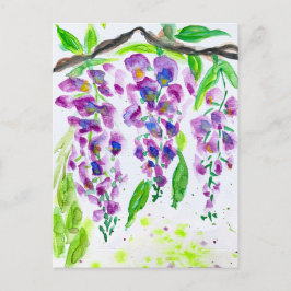 Lila wisteria akvarell blomsterkonst helg vykort